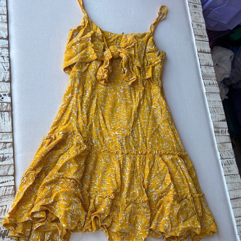 Native Daughter Layered Ruffle Bust-Tie Dress Mustard Small